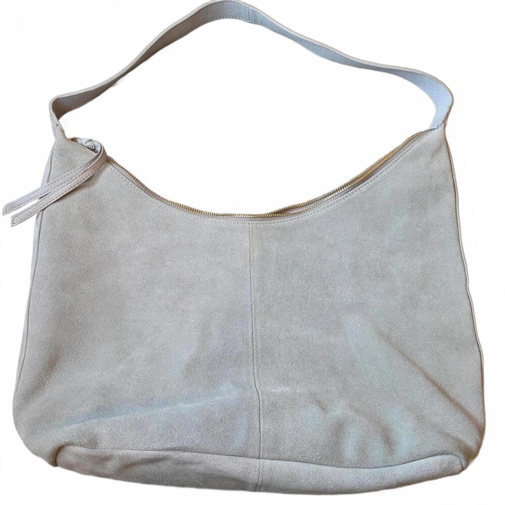 Margot New York Light Grey Suede Leather Hobo Purse Shoulder Bag